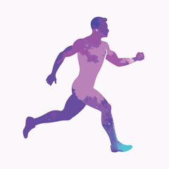Lilac watercolor silhouette man athlete on a isolated white background