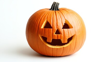 Fototapeta premium A classic jack-o'-lantern with a friendly grin, carved into a bright orange pumpkin.