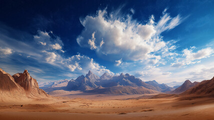 Naklejka premium Desert landscape with mountains and dramatic clouds