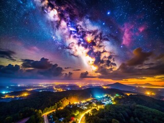 Fototapeta premium Cosmic Clouds and Star Constellations in a Nebula: Captivating Drone Photography of the Night Sky