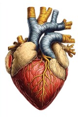 Detailed anatomical illustration of a human heart showing arteries and veins.