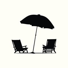 beach chairs and umbrella on white