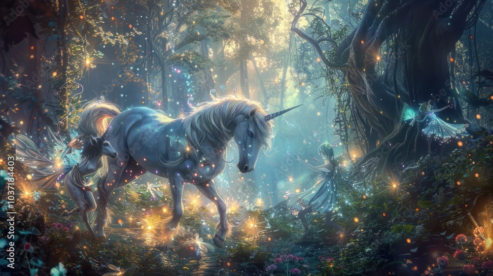 Poster Enchanted Unicorn Forest