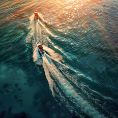 Obraz premium Aerial view of the motor boats