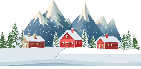 Winter red buildings and mountains