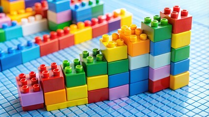 Obraz premium Creative Building Blocks Chart: Macro Photography of Toy Bricks Representing Finance, Investment, and Money Concepts in