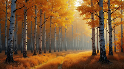 Stunning Autumn Aspens and Birch Trees in Golden Fall Forest: Nature Photography, Scenic Landscapes, and Colorful Foliage Background