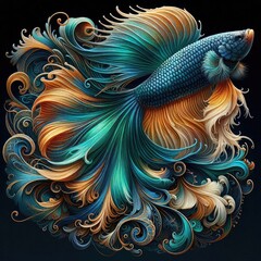 Ultra-Realistic 8K Illustration of a Betta Fish with Intricate Swirling Patterns, Ornate Fins, and Vibrant Colors, Inspired by Baroque Art and Nature’s Fluid Elegance