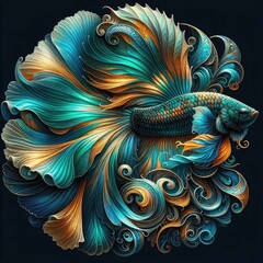 Ultra-Realistic 8K Illustration of a Betta Fish with Intricate Swirling Patterns, Ornate Fins, and Vibrant Colors, Inspired by Baroque Art and Nature’s Fluid Elegance