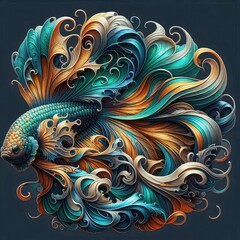 Ultra-Realistic 8K Illustration of a Betta Fish with Intricate Swirling Patterns, Ornate Fins, and Vibrant Colors, Inspired by Baroque Art and Nature’s Fluid Elegance