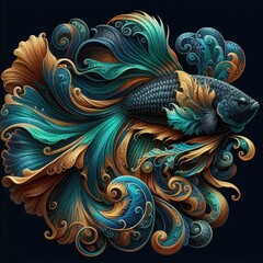 Ultra-Realistic 8K Illustration of a Betta Fish with Intricate Swirling Patterns, Ornate Fins, and Vibrant Colors, Inspired by Baroque Art and Nature’s Fluid Elegance