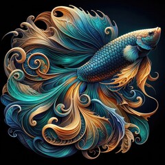 Ultra-Realistic 8K Illustration of a Betta Fish with Intricate Swirling Patterns, Ornate Fins, and Vibrant Colors, Inspired by Baroque Art and Nature’s Fluid Elegance