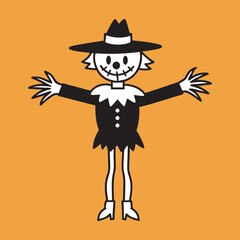 
Adorable pumpkin-headed scarecrow for halloween designs, Halloween cartoon scarecrow with pumpkin face and witch hat