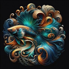 Ultra-Realistic 8K Illustration of a Betta Fish with Intricate Swirling Patterns, Ornate Fins, and Vibrant Colors, Inspired by Baroque Art and Nature’s Fluid Elegance