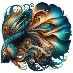 Ultra-Realistic 8K Illustration of a Betta Fish with Intricate Swirling Patterns, Ornate Fins, and Vibrant Colors, Inspired by Baroque Art and Nature’s Fluid Elegance