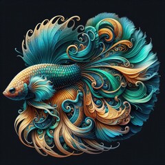 Ultra-Realistic 8K Illustration of a Betta Fish with Intricate Swirling Patterns, Ornate Fins, and Vibrant Colors, Inspired by Baroque Art and Nature’s Fluid Elegance