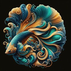 Ultra-Realistic 8K Illustration of a Betta Fish with Intricate Swirling Patterns, Ornate Fins, and Vibrant Colors, Inspired by Baroque Art and Nature’s Fluid Elegance
