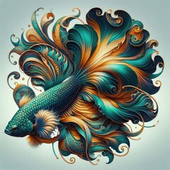 Ultra-Realistic 8K Illustration of a Betta Fish with Intricate Swirling Patterns, Ornate Fins, and Vibrant Colors, Inspired by Baroque Art and Nature’s Fluid Elegance