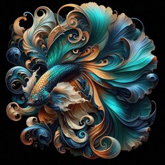 Ultra-Realistic 8K Illustration of a Betta Fish with Intricate Swirling Patterns, Ornate Fins, and Vibrant Colors, Inspired by Baroque Art and Nature’s Fluid Elegance