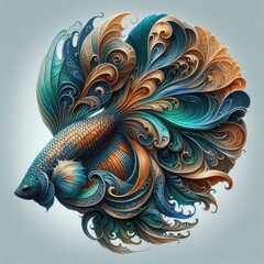 Ultra-Realistic 8K Illustration of a Betta Fish with Intricate Swirling Patterns, Ornate Fins, and Vibrant Colors, Inspired by Baroque Art and Nature’s Fluid Elegance