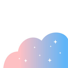 Gradient pink blue cloud corner border frame. Flat decorative vector design isolated illustration.
