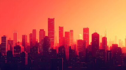 Obraz premium Abstract red-toned skyscrapers towering into the sky with a futuristic design, bathed in vibrant sunlight and digital effects..