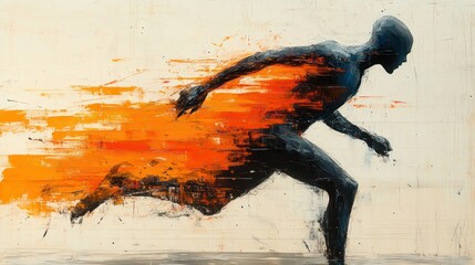 Abstract figure running with a dynamic orange trail, symbolizing speed and energy.