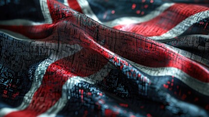 The British flag intertwined with stock market data, symbolizing the economic influence of global finance on the UK