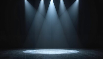Dramatic Spotlights Illuminating Empty Stage with Copy Space