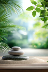 Tranquil zen garden a serene composition of stones and lush greenery for mindful reflection and peaceful ambiance