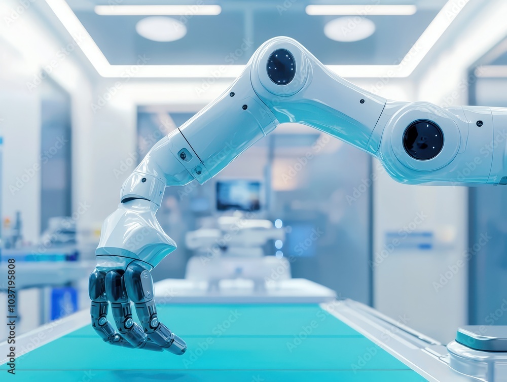 Aufkleber robotic arm operating in a futuristic laboratory setting, showcasing advanced technology and automat