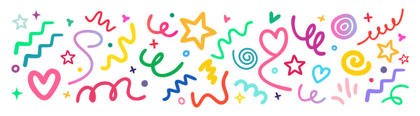 Colorful squiggly lines. Cute childish scribble shapes and curved stripes wallpaper. 