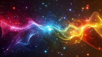 Obraz premium Cosmic Dance of Color: A mesmerizing abstract artwork depicting vibrant, swirling nebulae in a cosmic ballet, evoking feelings of wonder and awe.