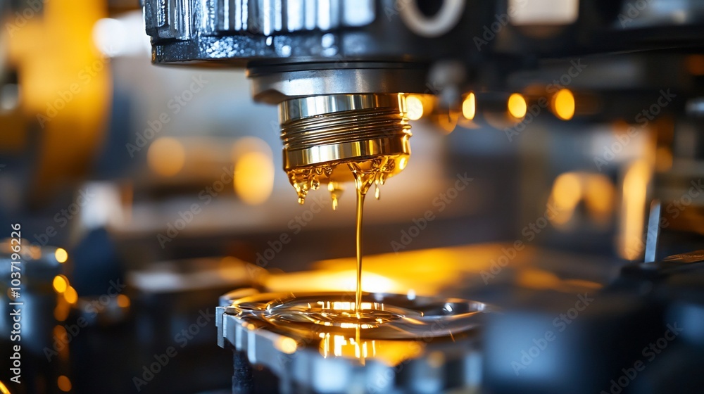 Poster close up of oil dripping from a machine part.