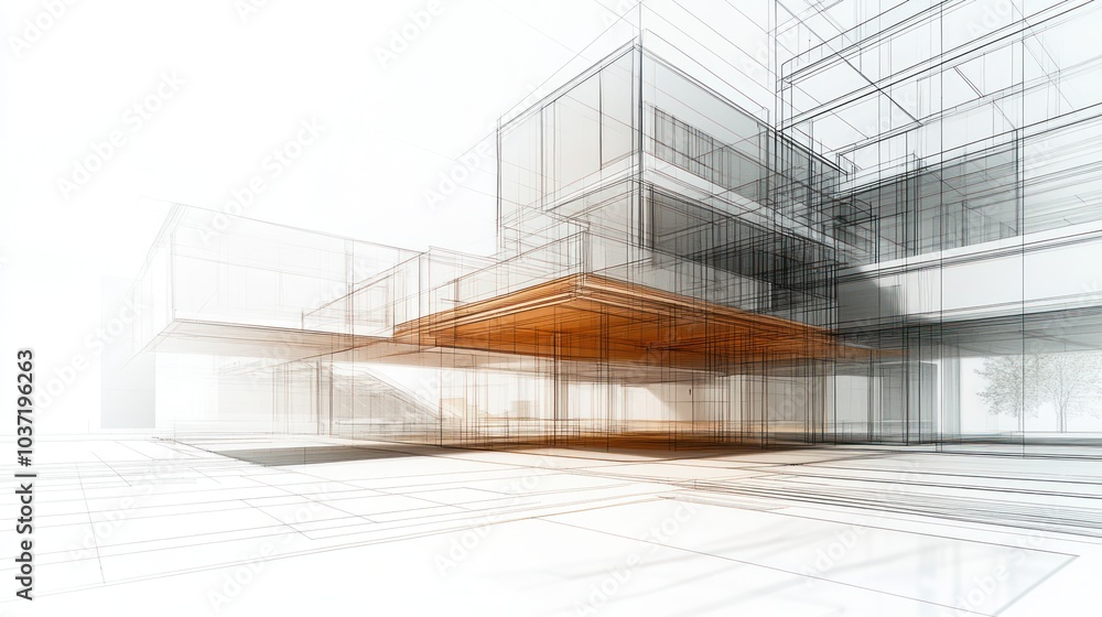 Poster architectural wireframe design showcasing modern building structures.
