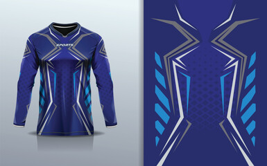 Sport jersey long sleeve design template mockup stripe line racing for motocross motorcycle football soccer, racing, e sports, blue gray color © Nimpuna O