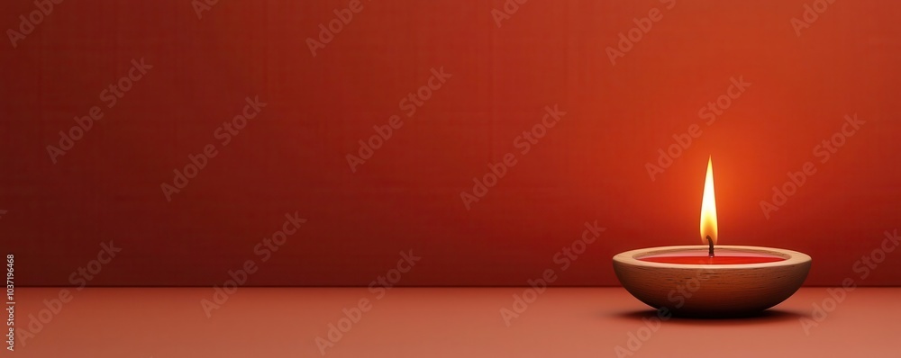 Poster a single red candle in a dish emits a warm glow against a smooth red background, creating a calming 