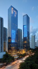 Fototapeta premium Smart grid city with interconnected renewable energy sources powering modern homes 