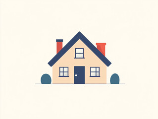 Flat logo of a simple house, minimal graphic design with a pastel color palette and white background. 