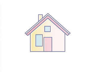 Flat logo of a simple house, minimal graphic design with a pastel color palette and white background. 