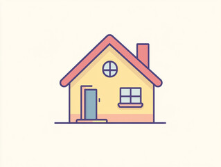 Flat logo of a simple house, minimal graphic design with a pastel color palette and white background. 