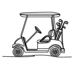 Fototapeta premium Single line illustration of a golf cart, elegant continuous outline, minimalist design