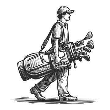 golfer walking with golf bag, side view clip art preview