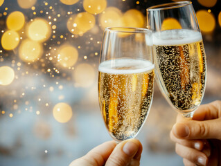 Celebration. Glasses of champagne and wine in hands