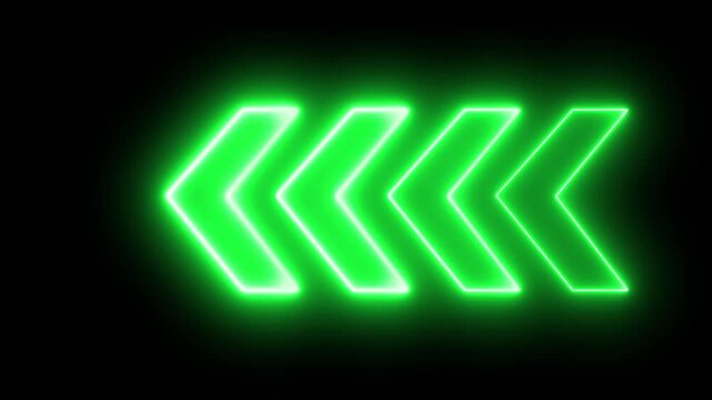 Footage of Futuristic laser glowing right neon Green arrows on Black background