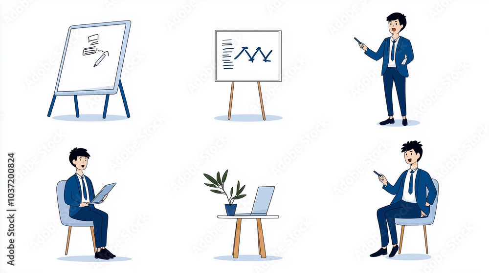 Aufkleber Efficient business presentation with speaker, whiteboard, and charts. Engaging visuals enhance communication and collaboration in professional setting