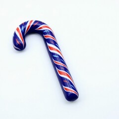 Indigo candy cane-shaped Christmas tree ornament, smooth and polished, set against a white background. Realistic and festive for holiday decorations.