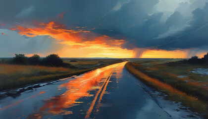 sunset with empty street