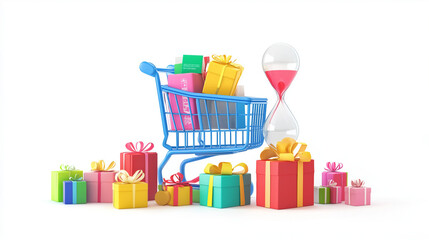 The single day concepts, Prominent number or date, Shopping cart, Discount tags, Gift boxes. Generative AI illustration.
