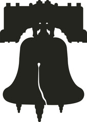A striking vector design of the Liberty Bell features its iconic cracked silhouette, set against a backdrop of stars and stripes, symbolizing freedom and American heritage.